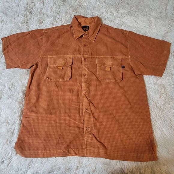 Weekendz off Men's button-down casual short sleeve orange crosshatch shirt L - Picture 1 of 6